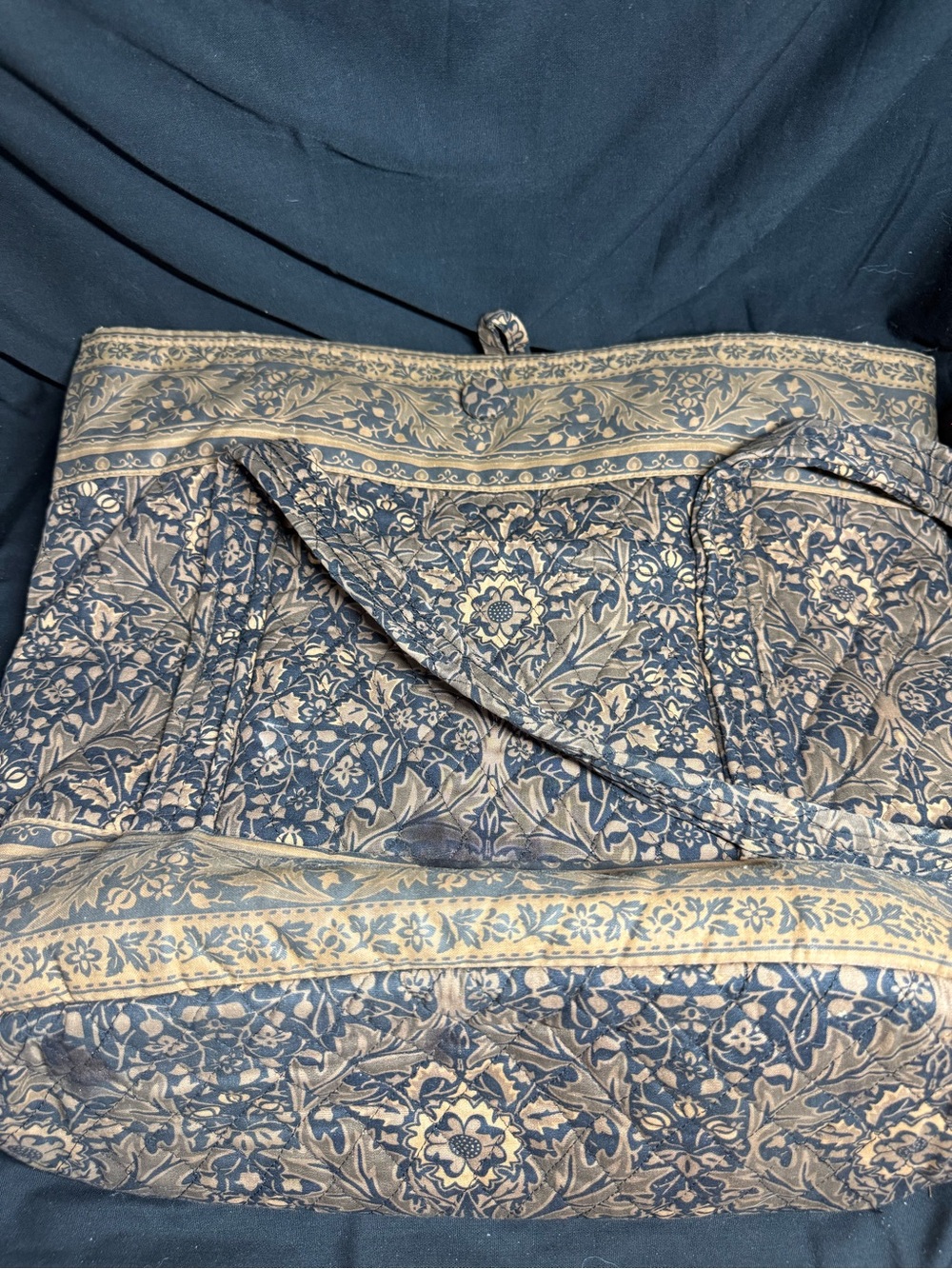 QK Quilted Floral Paisley Shoulder Tote blue/gray Tan Organizer Bag